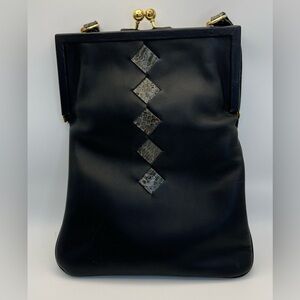 Diane Gail Chic Black Leather Shoulder Bag with Textured Accents